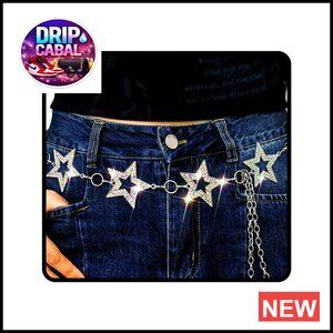 Sparkly Rhinestone Star Chain Belt Adjustable Waist Jewelry Statement Piece